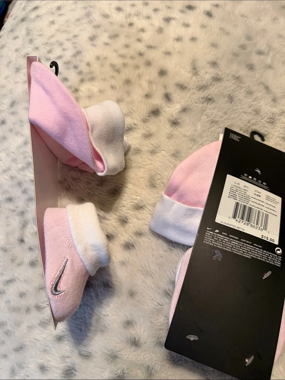 Nike Pink & White Baby 2-Piece Hat and Booties Set